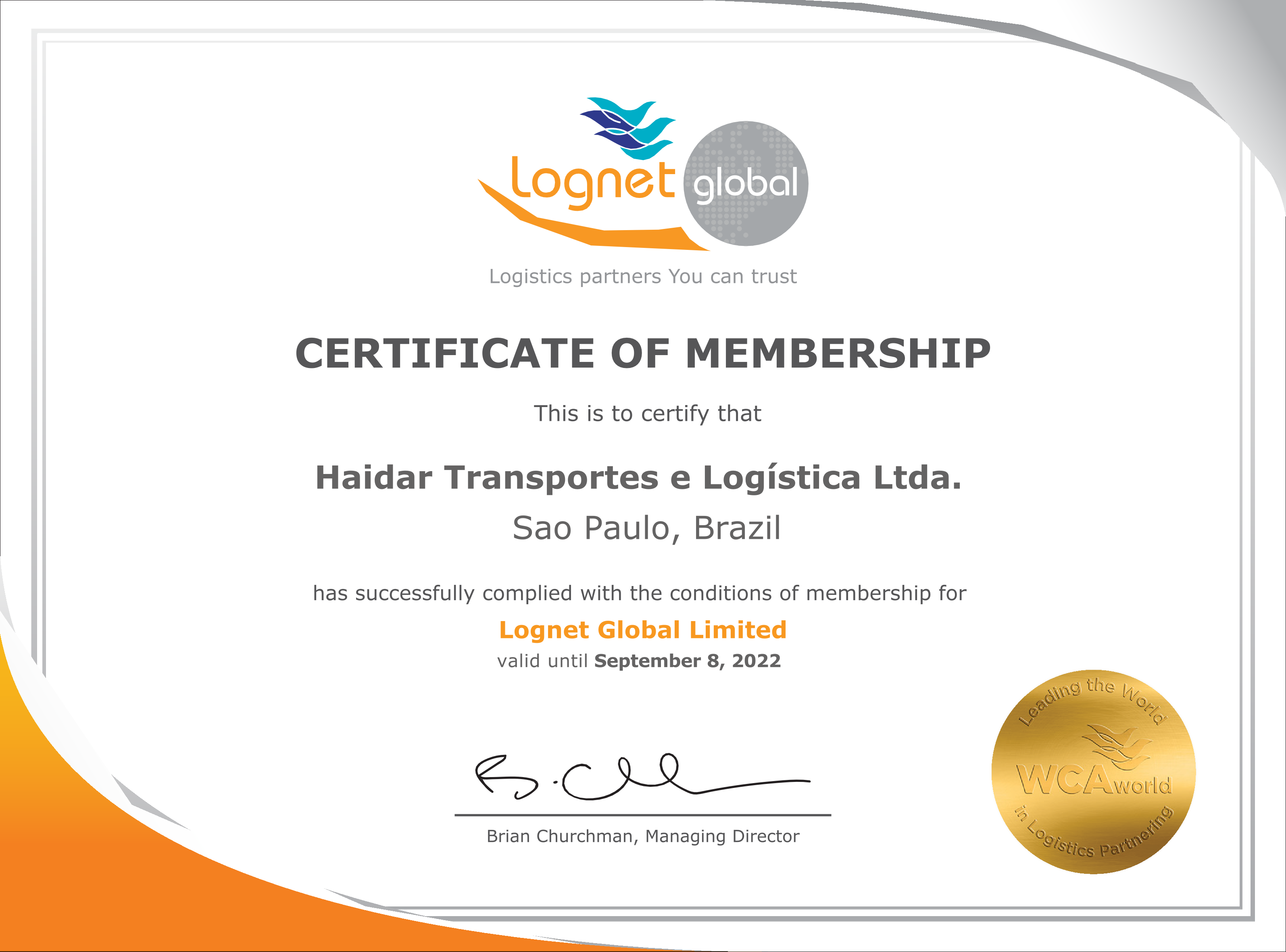 WCA - Lognet Certificate