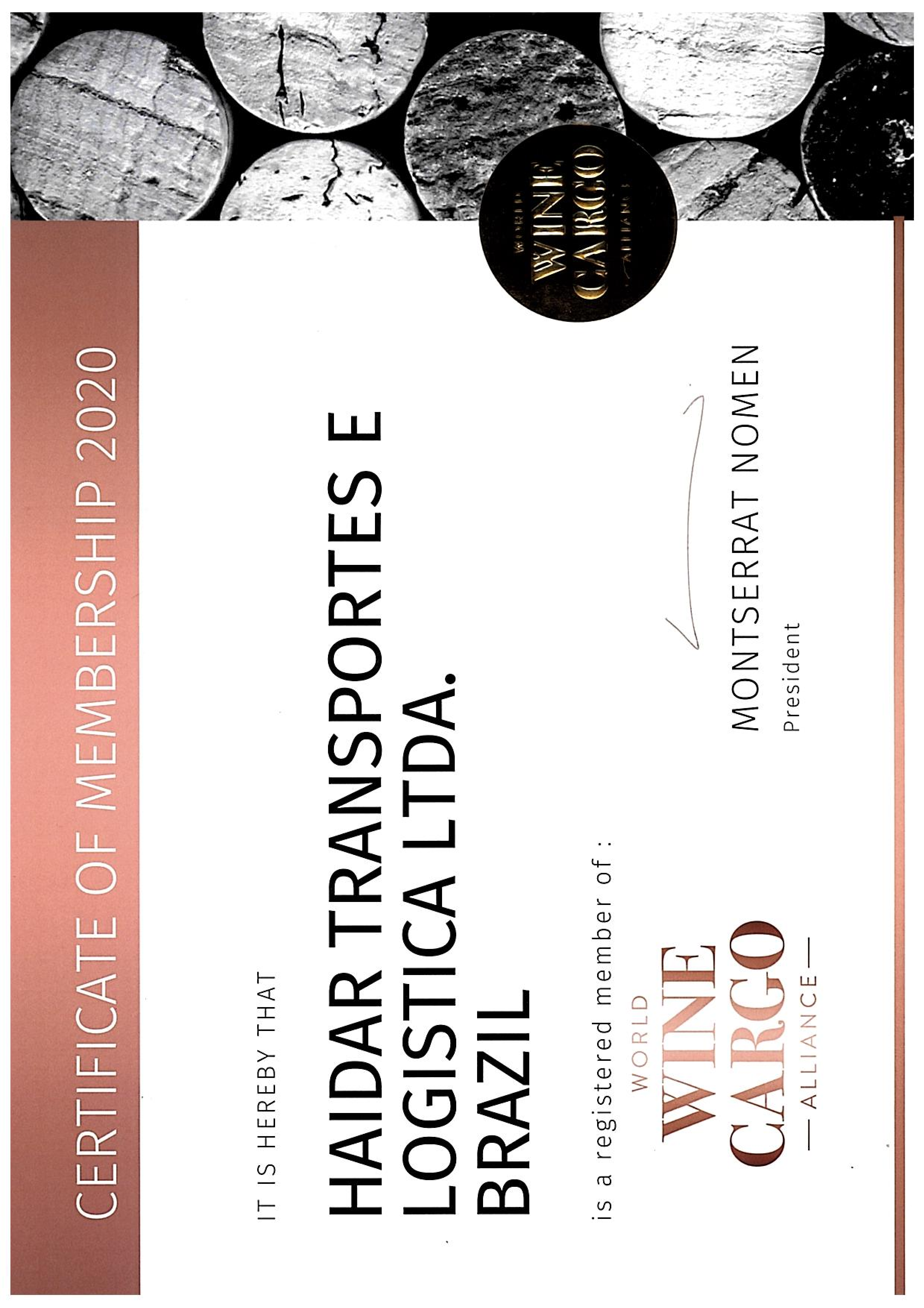 WWCA - Wine Cargo Alliance Certificate
